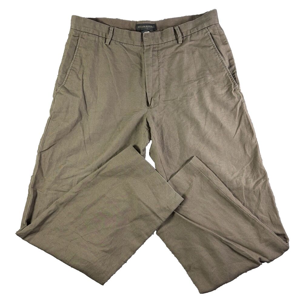 Banana Republic Linen Pants Mens 35x32 Brown Chino Summer Preppy Business Work